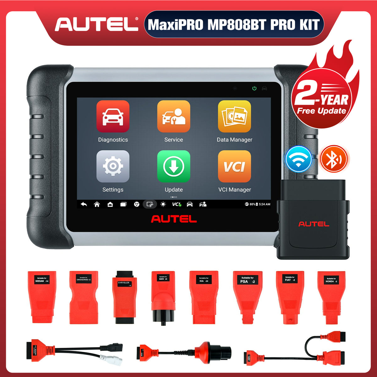 Autel MaxiPRO MP808S PRO Version with All 11 Adapters, 2024 Advanced ECU  Coding Bidirectional Scanner, 2-Year Update, Same as MS906 PRO Upgrade of
